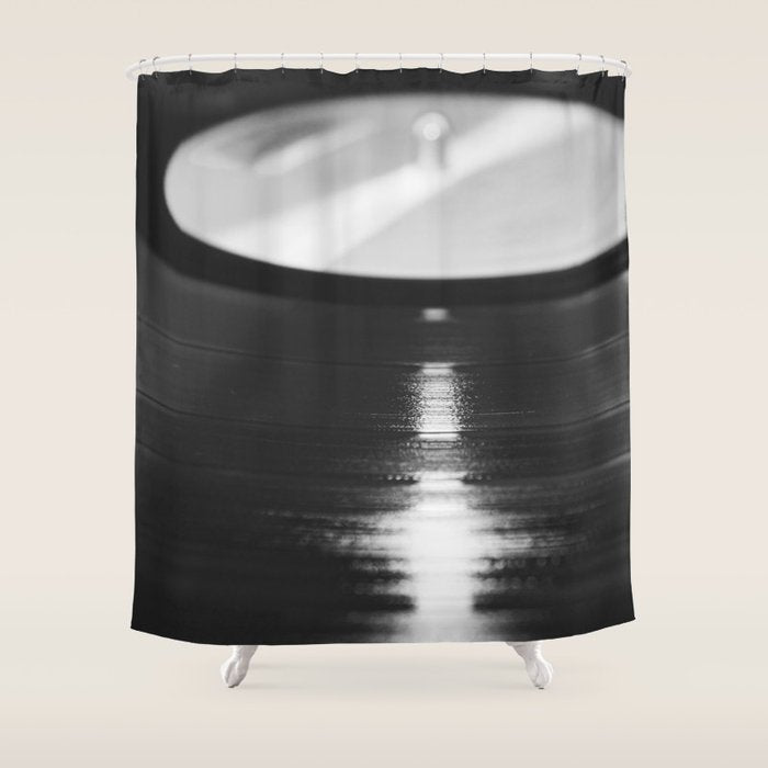 Record (Black and White) Shower Curtain Gallery Image 1