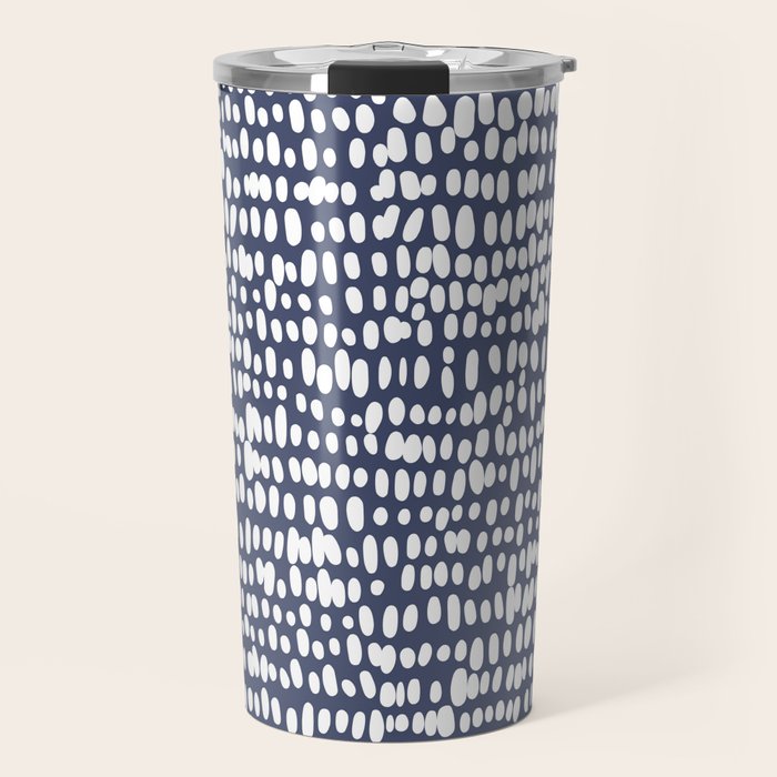 Spotted Preppy Dots Abstract in Navy Blue Travel Mug Gallery Image 1
