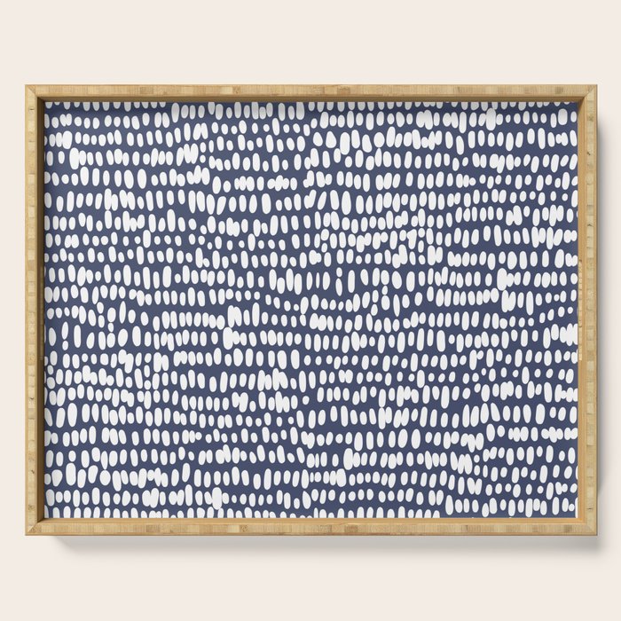 Spotted Preppy Dots Abstract in Navy Blue Serving Tray Gallery Image 1