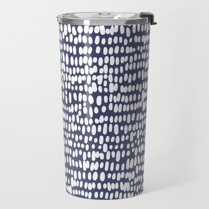 Spotted Preppy Dots Abstract in Navy Blue Travel Mug Gallery Image 2