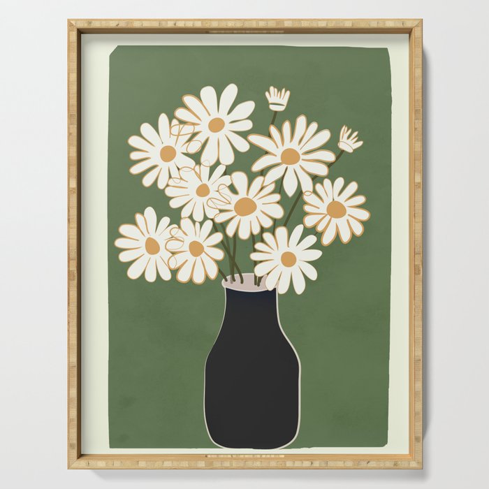 White Daisy Bouquets in Vase 3 Serving Tray Gallery Image 1