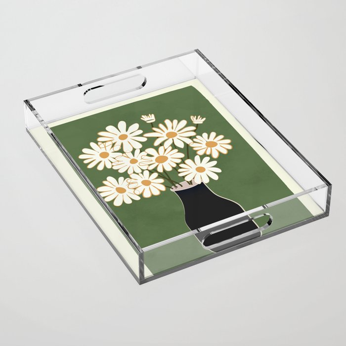 White Daisy Bouquets in Vase 3 Acrylic Tray Gallery Image 1