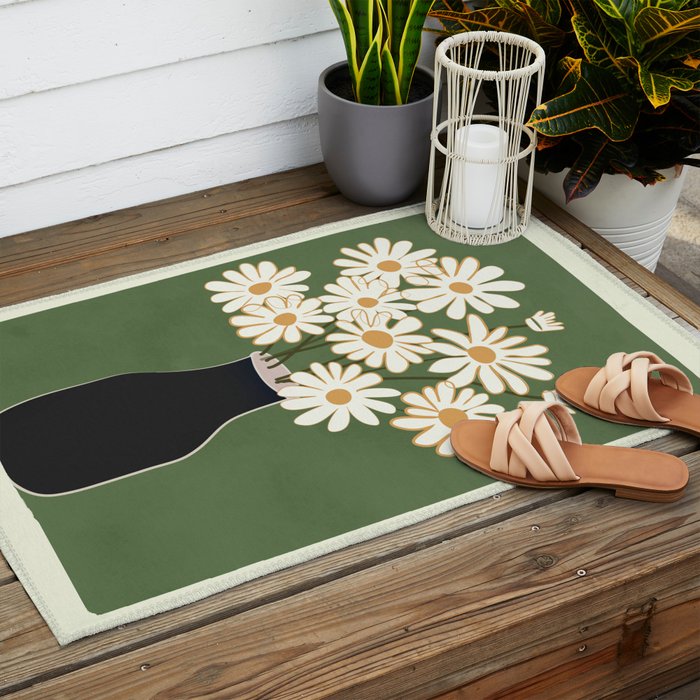 White Daisy Bouquets in Vase 3 Outdoor Rug Gallery Image 2