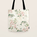 Dolphins and orchids watercolor tropical print Tote Bag Gallery Image 1