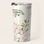 Dolphins and orchids watercolor tropical print Travel Mug Gallery Image 3