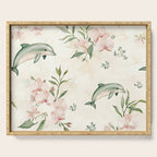 Dolphins and orchids watercolor tropical print Serving Tray Gallery Image 1