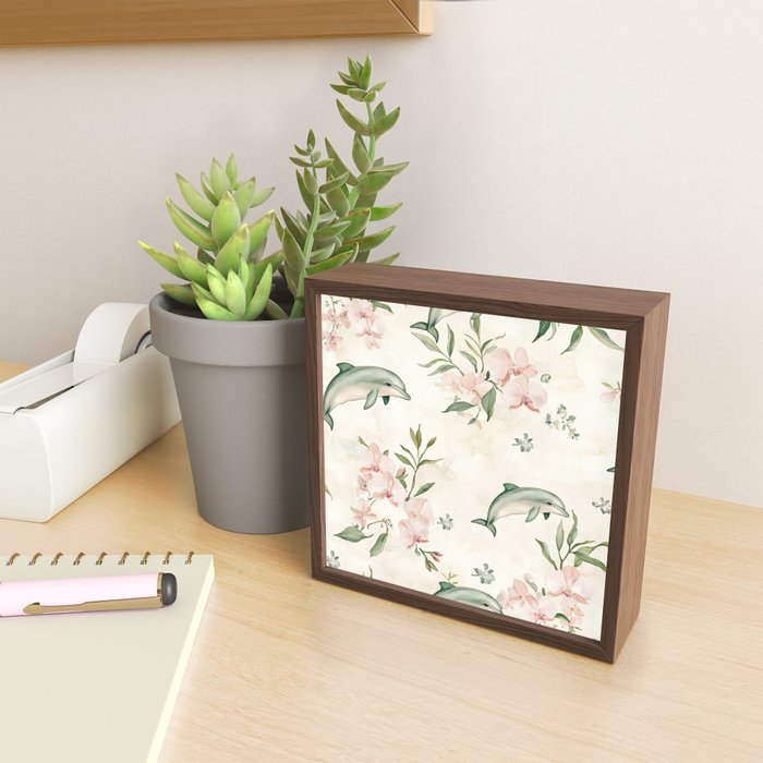 Dolphins and orchids watercolor tropical print Mini Art Print Gallery Image 2