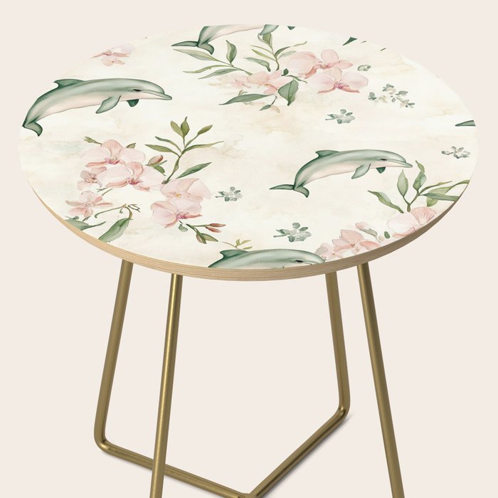 Dolphins and orchids watercolor tropical print Side Table Gallery Image 2