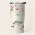 Dolphins and orchids watercolor tropical print Travel Mug Gallery Image 2
