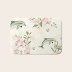 Dolphins and orchids watercolor tropical print Bath Mat Gallery Image 1