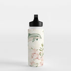 Dolphins and orchids watercolor tropical print Water Bottle Gallery Image 3