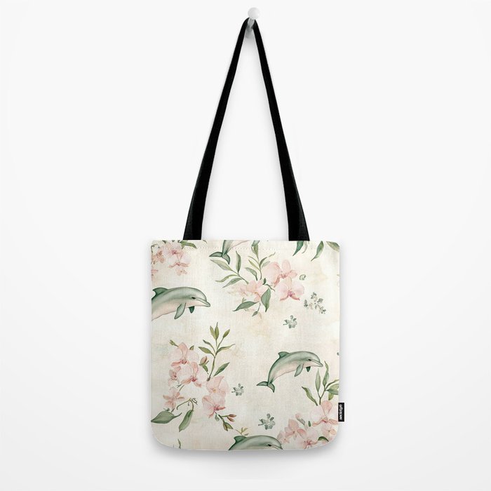 Dolphins and orchids watercolor tropical print Tote Bag Gallery Image 2