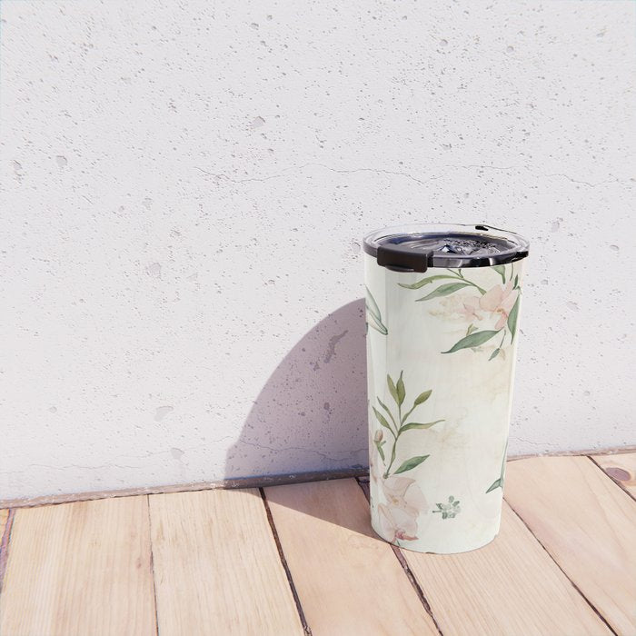 Dolphins and orchids watercolor tropical print Travel Mug Gallery Image 4