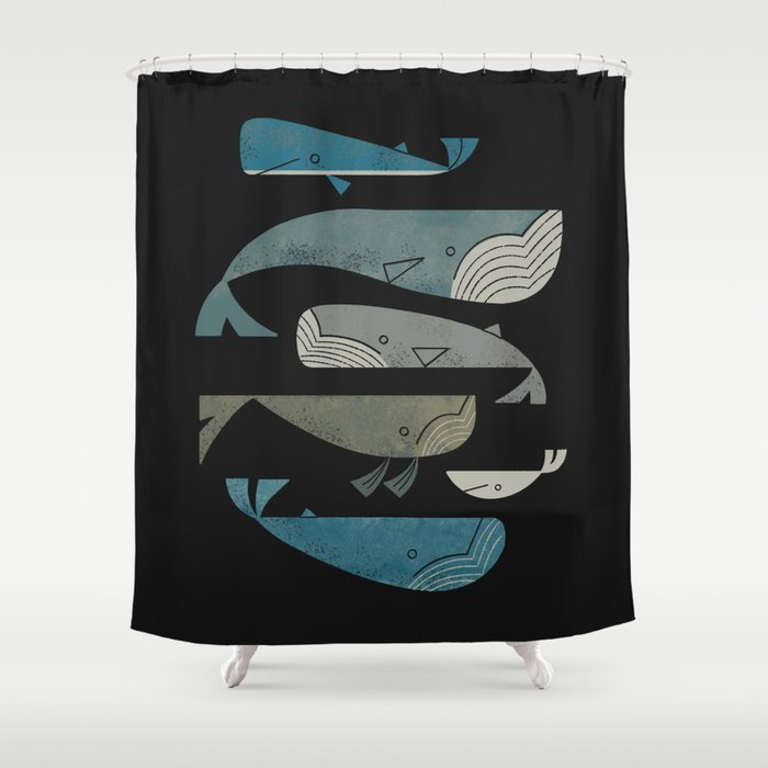 Retro Whale Pod Shower Curtain Gallery Image 1