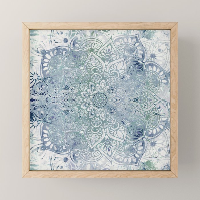 Yoga, Mandala, Green and Blue, Wall Art Boho Mini Art Print Gallery Image 1