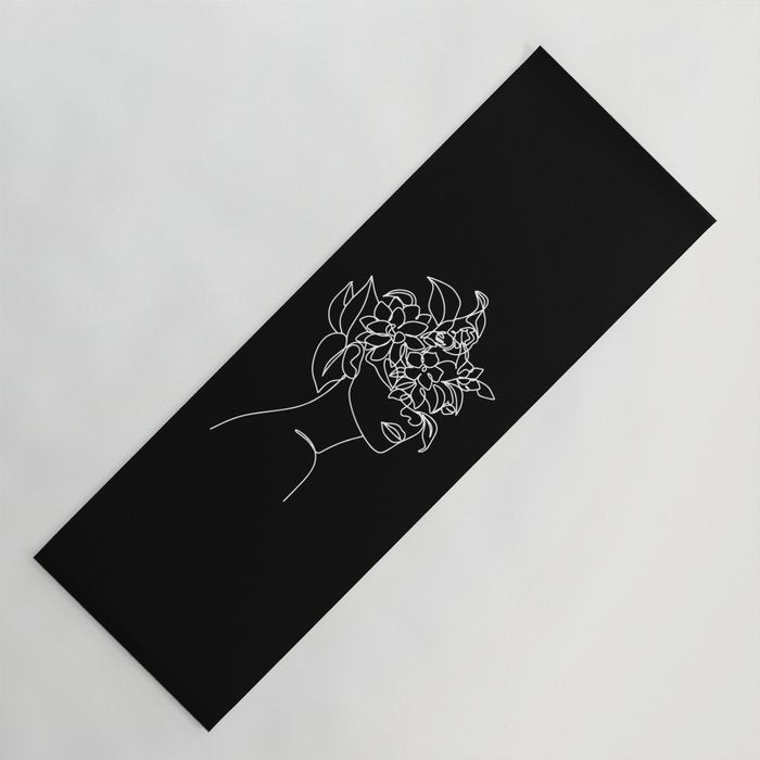 The Girl with the Flowers: Black & White Edition Yoga Mat Gallery Image 1