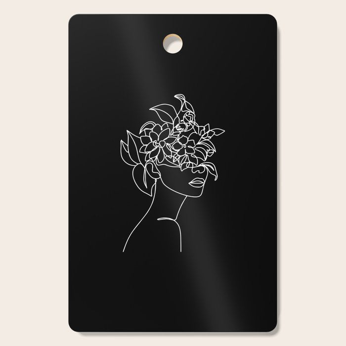 The Girl with the Flowers: Black & White Edition Cutting Board Gallery Image 1