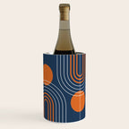 Mid Century Modern Geometric 111 in Navy Blue and Vintage Orange (Rainbow and Sun Abstraction) Wine Chiller Gallery Image 2