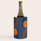 Mid Century Modern Geometric 111 in Navy Blue and Vintage Orange (Rainbow and Sun Abstraction) Wine Chiller Gallery Image 1