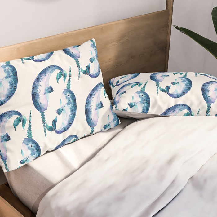 Blue Narwhals Pillow Sham Gallery Image 2
