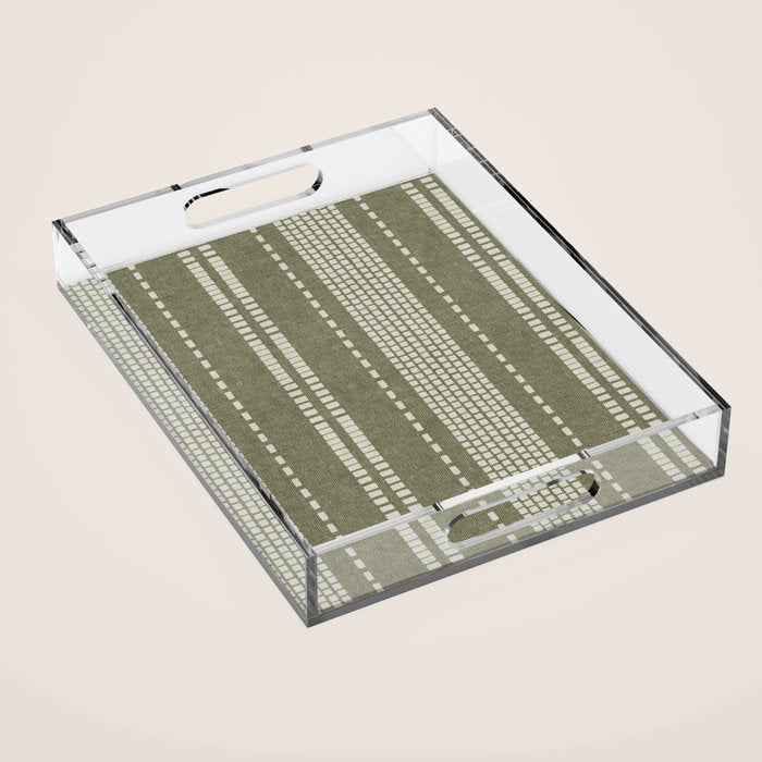 vertical dashed stitch - dark sage Acrylic Tray Gallery Image 1