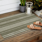 vertical dashed stitch - dark sage Outdoor Rug Gallery Image 2