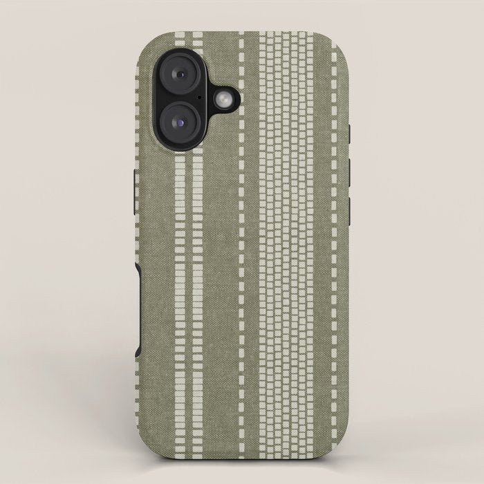 vertical dashed stitch - dark sage iPhone Case Gallery Image 1