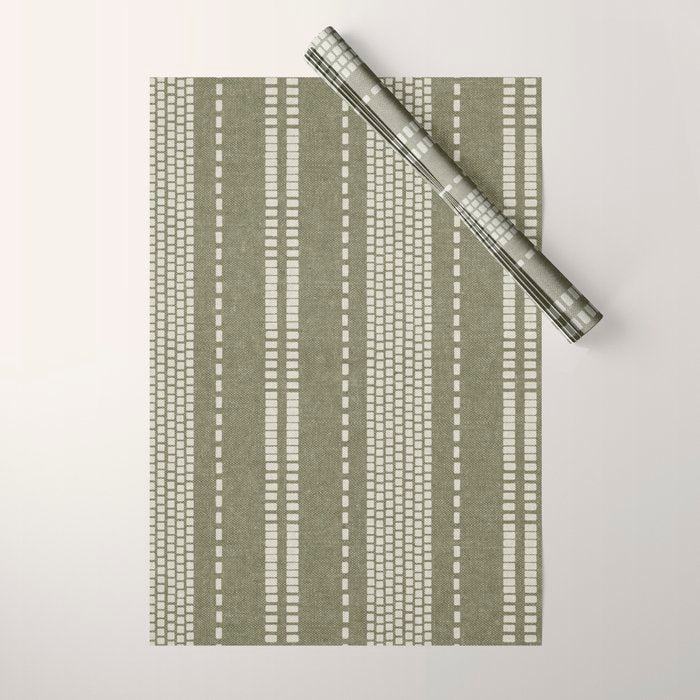 vertical dashed stitch - dark sage Wrapping Paper Gallery Image 1