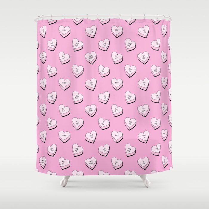 Pink love heart candy cartoon pattern Shower Curtain Gallery Image 1