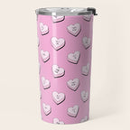 Pink love heart candy cartoon pattern Travel Mug Gallery Image 2