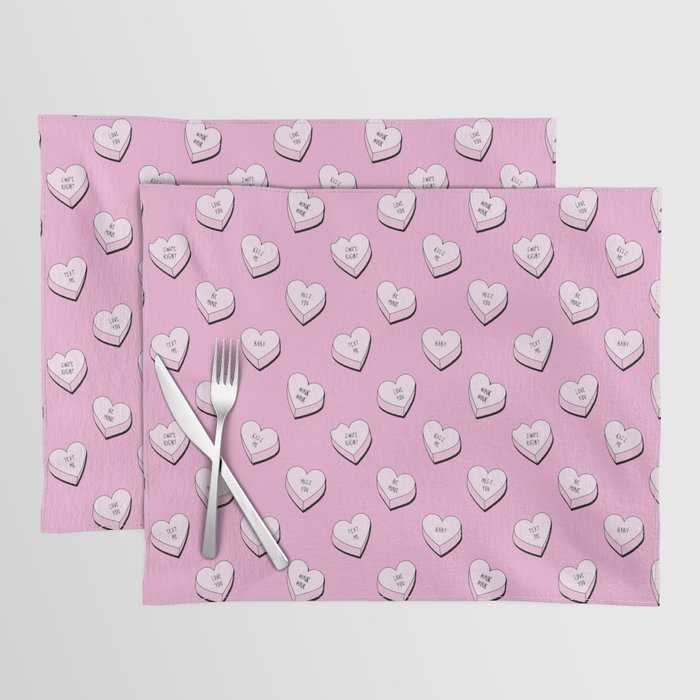 Pink love heart candy cartoon pattern Placemat Gallery Image 1
