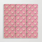 Pink love heart candy cartoon pattern Wood Wall Art Gallery Image 1