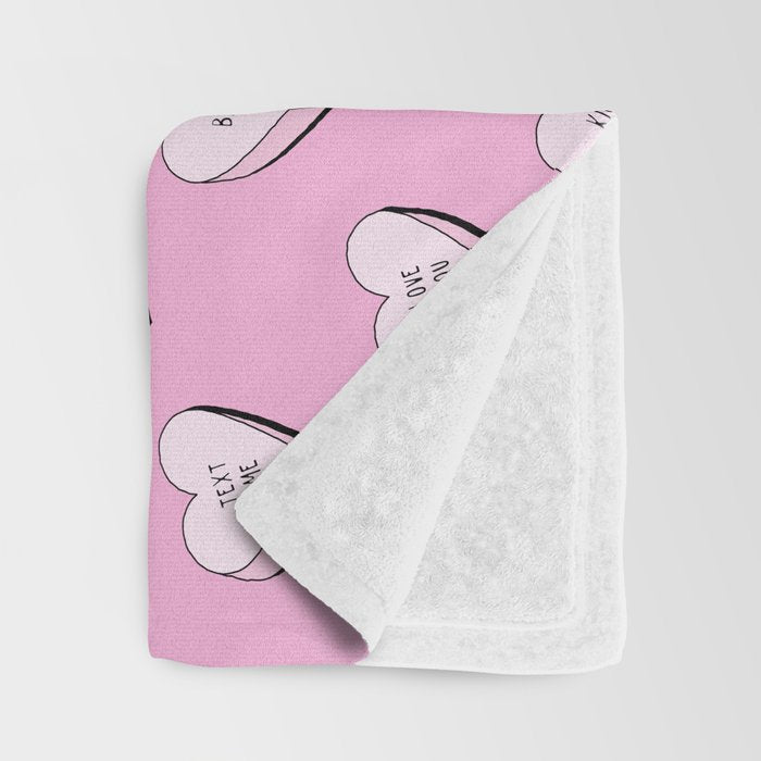 Pink love heart candy cartoon pattern Throw Blanket Gallery Image 3