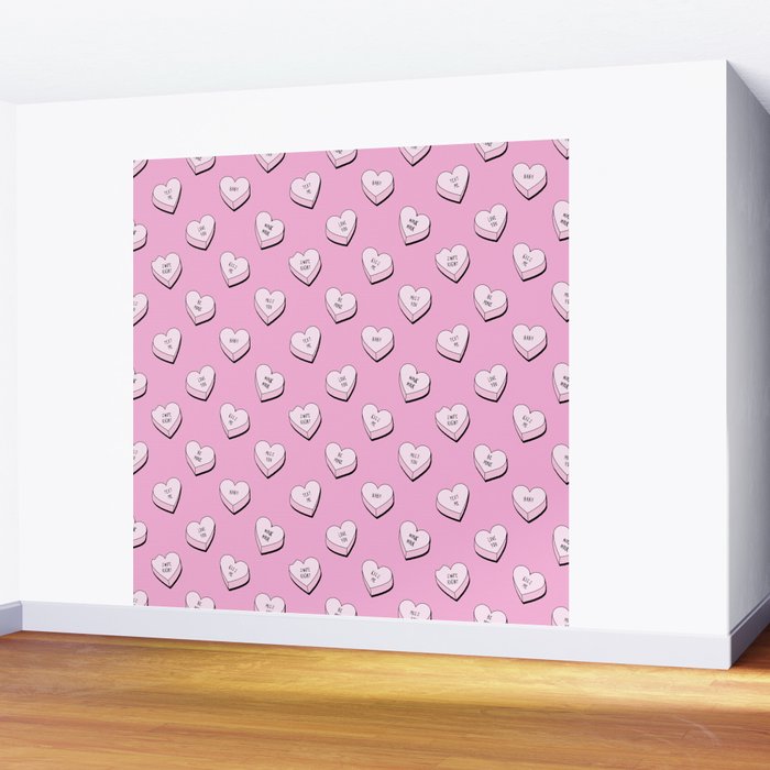 Pink love heart candy cartoon pattern Wall Mural Gallery Image 2
