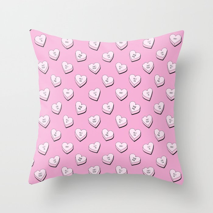 Pink love heart candy cartoon pattern Throw Pillow Gallery Image 6