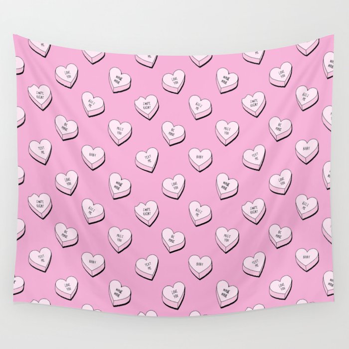 Pink love heart candy cartoon pattern Wall Tapestry Gallery Image 4