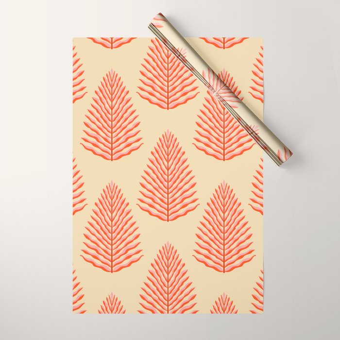 Pink and Red Organic Leaf Wrapping Paper Gallery Image 1