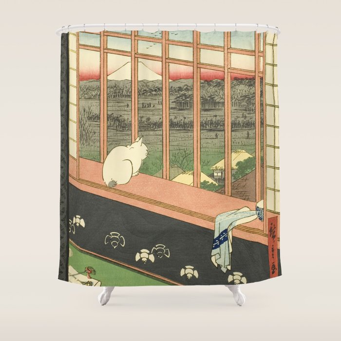 Utagawa Hiroshige - Asakusa Rice Fields, Torinomachi Festival - Vintage Japanese Woodblock Print, 1857 Shower Curtain Gallery Image 1