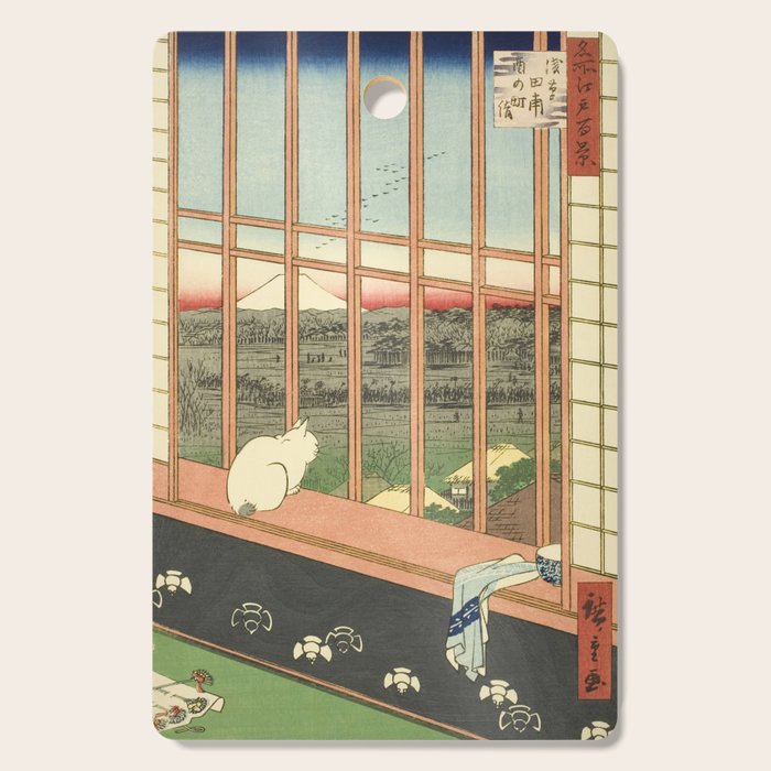 Utagawa Hiroshige - Asakusa Rice Fields, Torinomachi Festival - Vintage Japanese Woodblock Print, 1857 Cutting Board Gallery Image 1