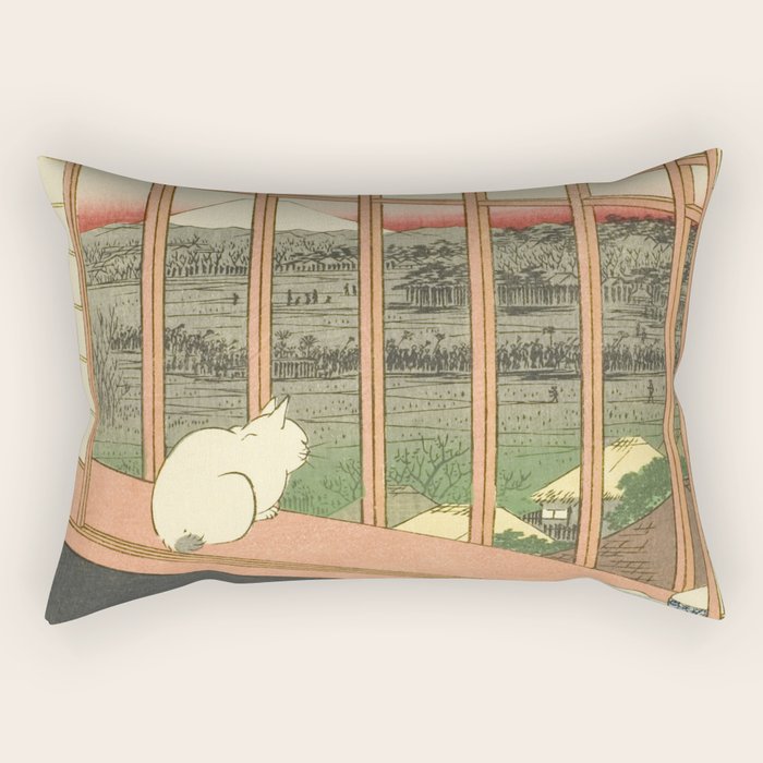 Utagawa Hiroshige - Asakusa Rice Fields, Torinomachi Festival - Vintage Japanese Woodblock Print, 1857 Rectangular Pillow Gallery Image 1