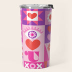 I Love You Checkerboard - Pink Red & Purple Travel Mug Gallery Image 2