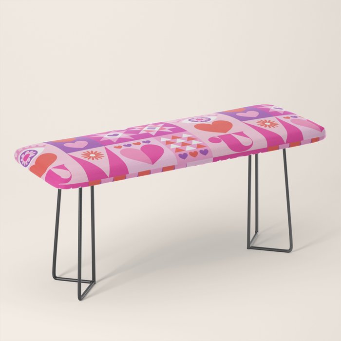 I Love You Checkerboard - Pink Red & Purple Bench Gallery Image 1