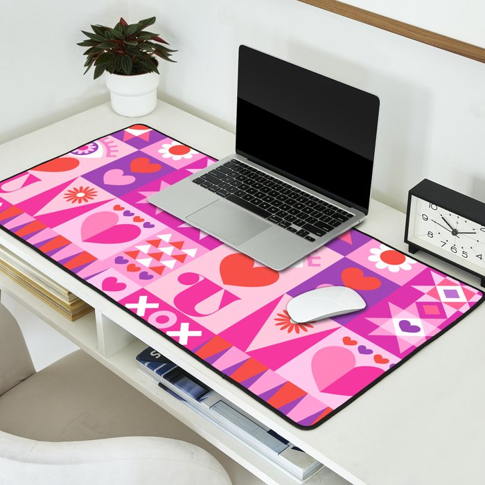 I Love You Checkerboard - Pink Red & Purple Desk Mat Gallery Image 2
