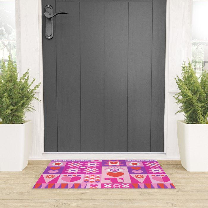 I Love You Checkerboard - Pink Red & Purple Welcome Mat Gallery Image 3