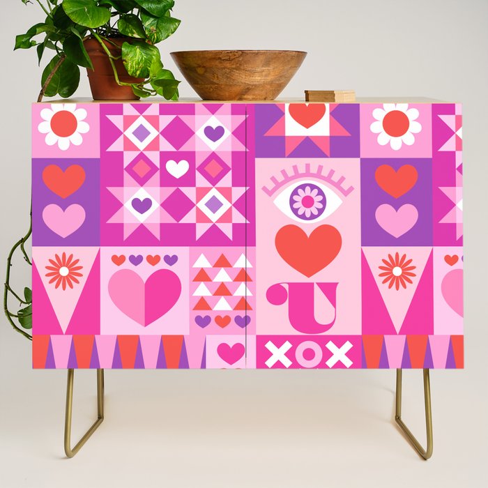 I Love You Checkerboard - Pink Red & Purple Credenza Gallery Image 1