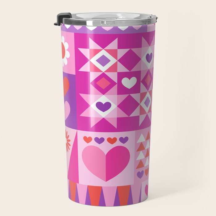I Love You Checkerboard - Pink Red & Purple Travel Mug Gallery Image 3