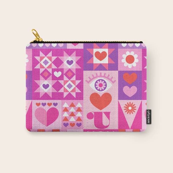 I Love You Checkerboard - Pink Red & Purple Carry All Pouch Gallery Image 1