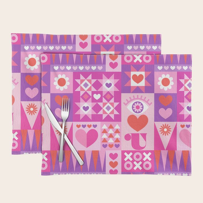 I Love You Checkerboard - Pink Red & Purple Placemat Gallery Image 1