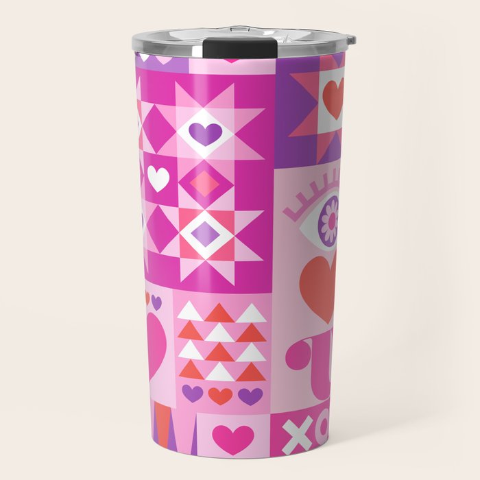 I Love You Checkerboard - Pink Red & Purple Travel Mug Gallery Image 1