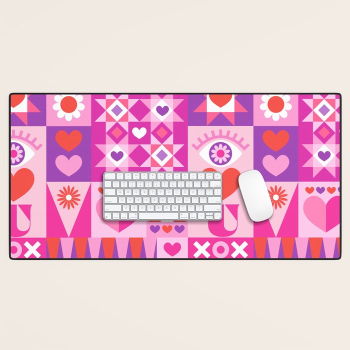 I Love You Checkerboard - Pink Red & Purple Desk Mat Gallery Image 1